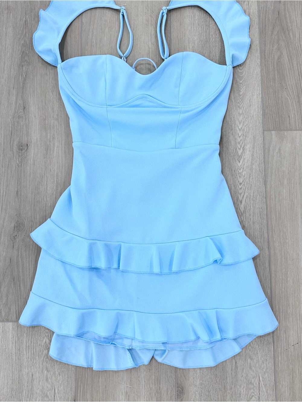 Lucy in the sky bodycon sleeveless ruffle tiered dress light blue medium - Picture 5 of 8